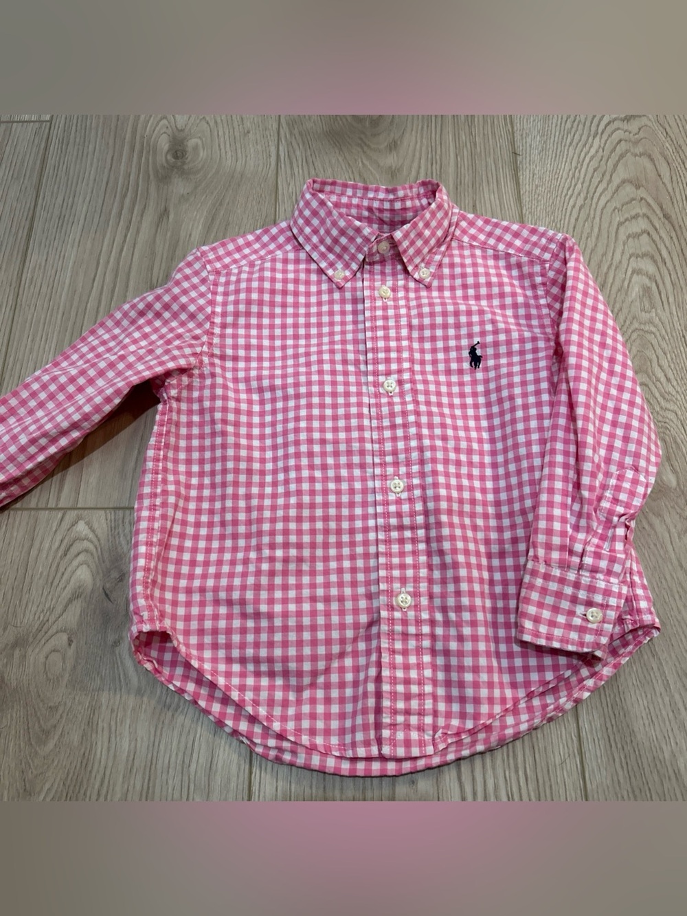 Ralph Lauren Pink Gingham Button-Down Shirt with Navy Pony